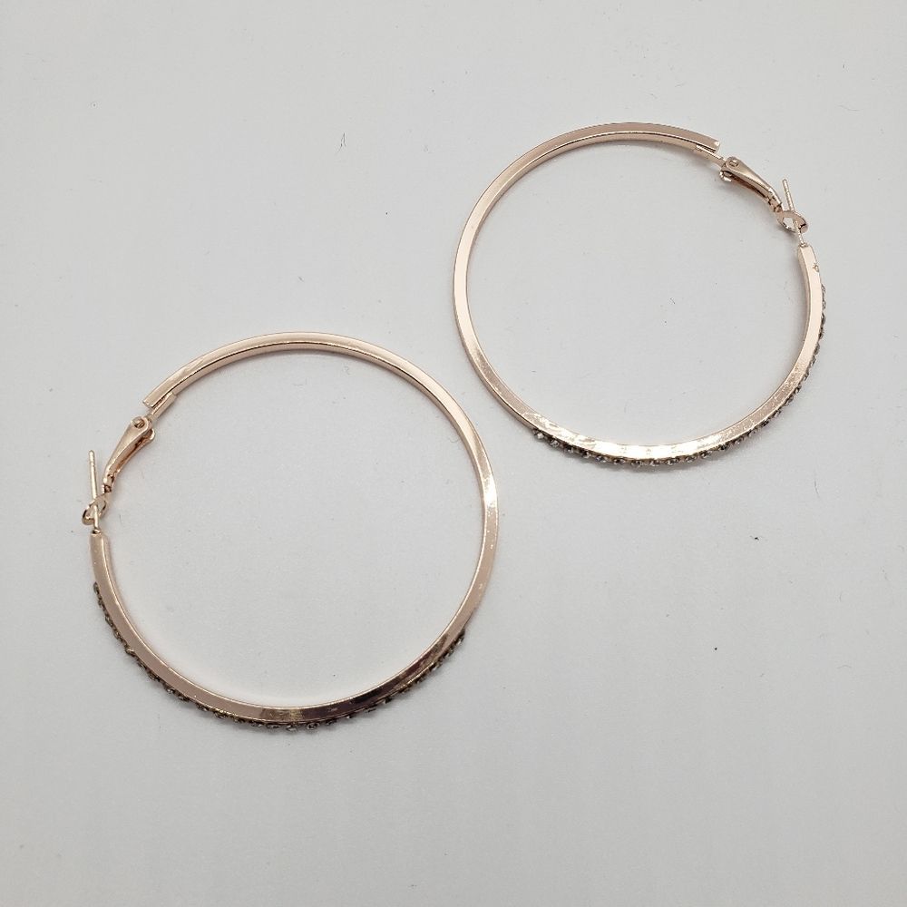 Rose Gold Tone Rhinestone-encrusted Hoop Earrings - Picture 10 of 11